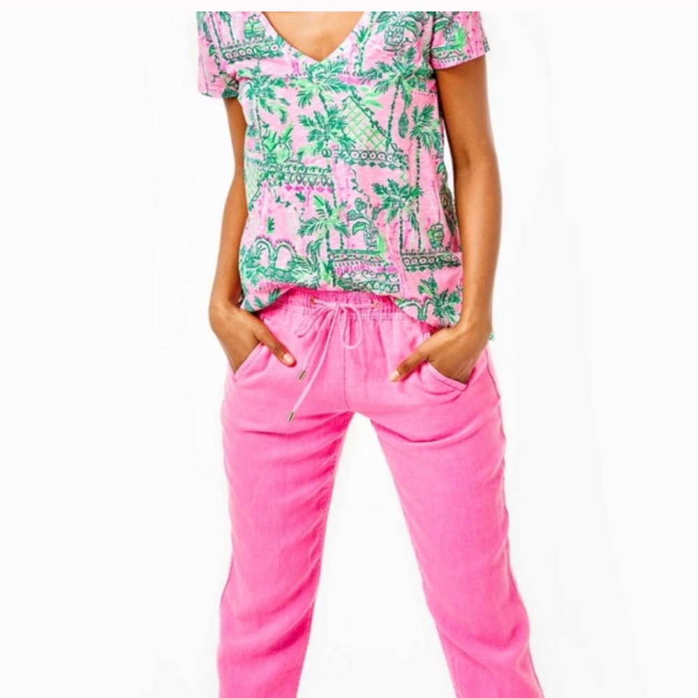 Lilly Pulitzer Etta V neck Mandevilla Baby Always Worth It tee M - Picture 3 of 9